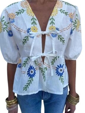 Amazon Peplum Top Floral Tie Front Sz M